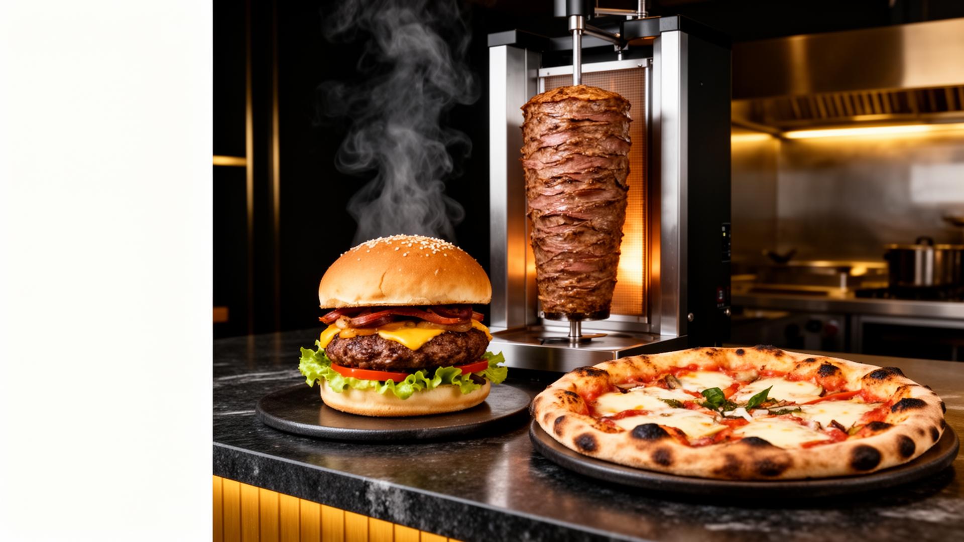 Hochwertig angerichteter Burger, Pizza und Kebap am Spieß bei Arezzo Micheldorf